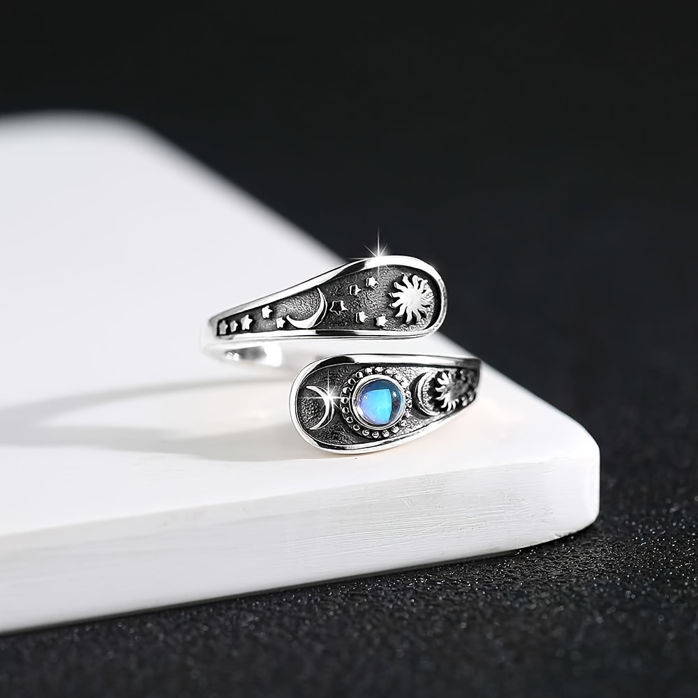 925 Sterling Silver Sun Moon Star Ring for Women